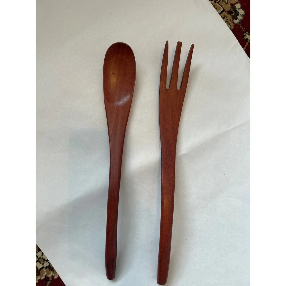 Wooden Salad Servers Spoon Fork Set Serving‎ Utensils Kitchen Tools